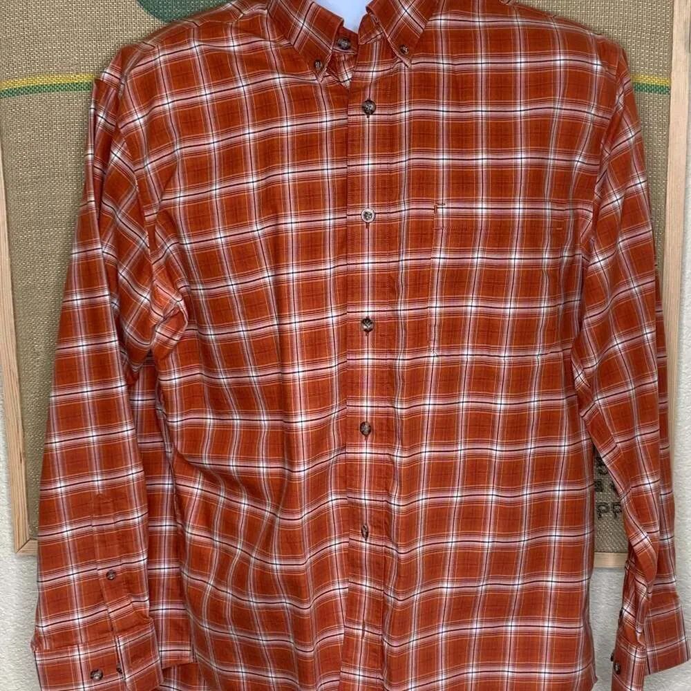 Cabela's Men's Rust Orange Plaid Button Up Long Sleeve Pocket Shirt Large Tall